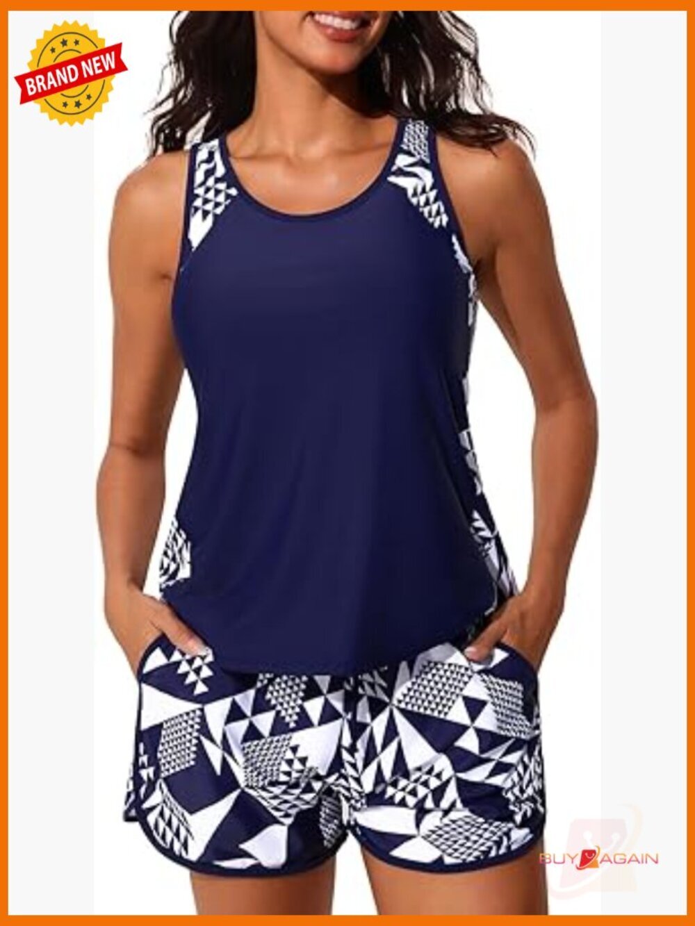 Tummy Control Tankini Set with Sporty Pockets Swim Shorts